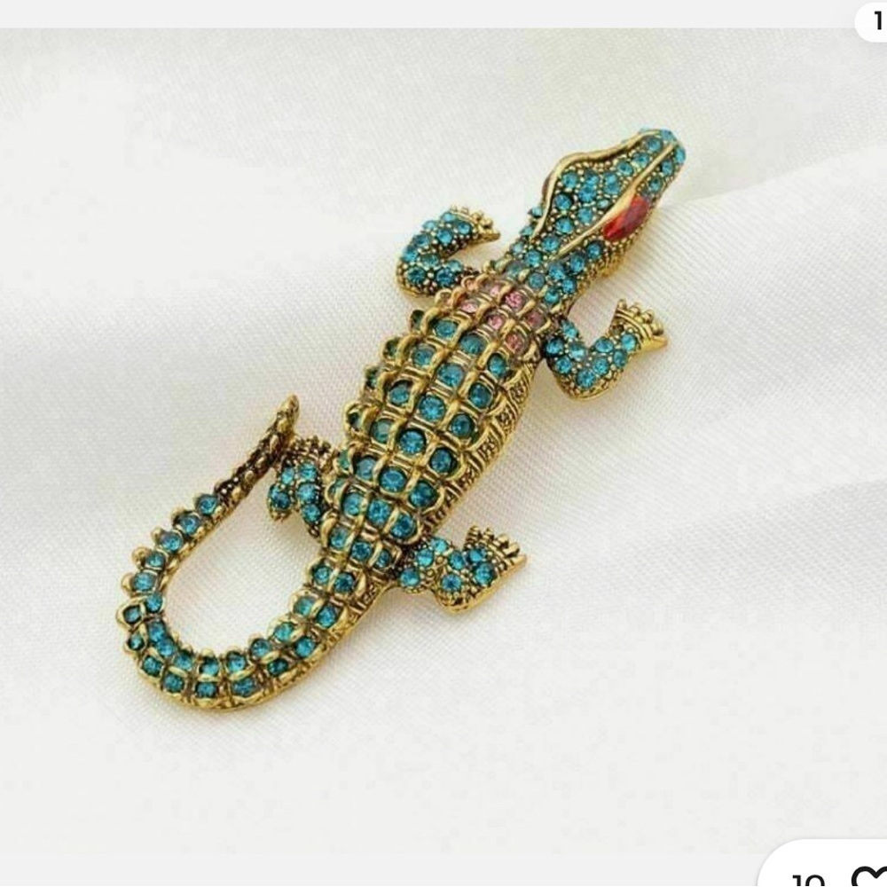 Elegant Gold and Blue Reptile Brooch NEW